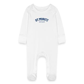St. Moritz - Suisse - Switzerland - Swiss - Baby Organic Sleepsuit with Scratch Mitts - white - Front