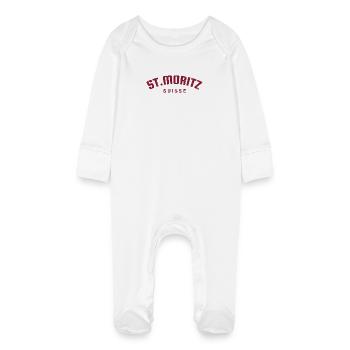 St. Moritz - Suisse - Switzerland - Swiss - Baby Organic Sleepsuit with Scratch Mitts - white - Front