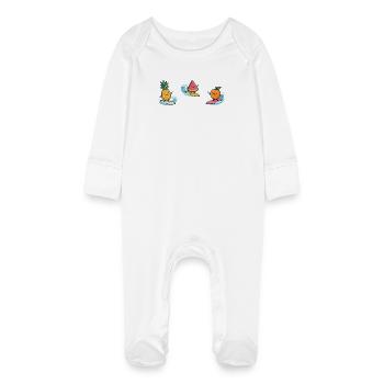 Ananas, Pastèque, Orange, Fruits, Surfer, Bath Fun - Grenouillère bio avec gants Bébé - blanc - Devant