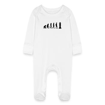 Schach Evolution - Baby Bio-Schlafanzug mit Kratzhandschuhen - Weiß - Vorne