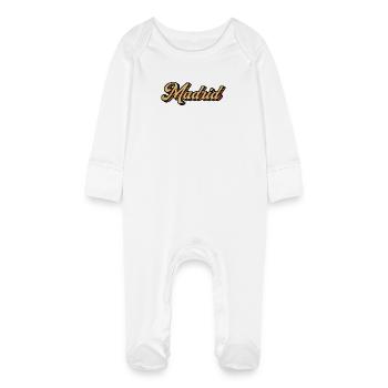 Écriture rayée rétro de Madrid - Grenouillère bio avec gants Bébé - blanc - Devant