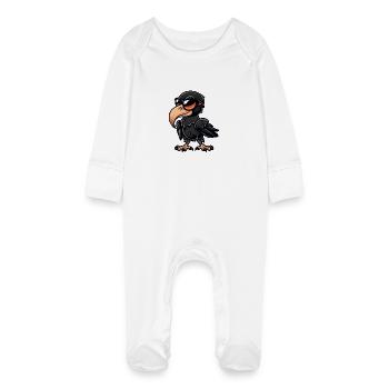 Raven Bird Comic Cool - Baby Organic Sleepsuit with Scratch Mitts - white - Front