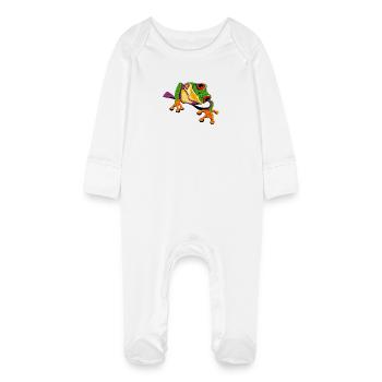 frog rainforest comic frog environmental protection - Baby Organic Sleepsuit with Scratch Mitts - white - Front