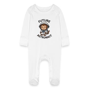Future Astronaut – Cute Space Monkey - Baby Organic Sleepsuit with Scratch Mitts - white - Front