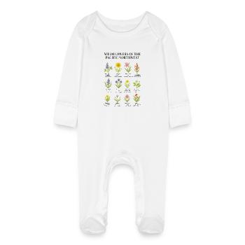 Pacific Northwest Wildflowers – Watercolor Style - Baby Organic Sleepsuit with Scratch Mitts - white - Front