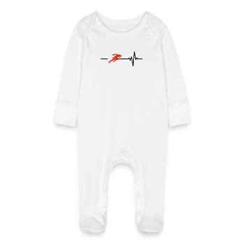 Laufen ist mein Leben, Rennen, Jogging, Herzschlag - Baby Bio-Schlafanzug mit Kratzhandschuhen - Weiß - Vorne