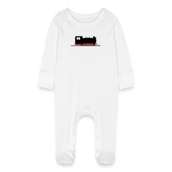 Steam locomotive narrow-gauge railway nostalgia - Baby Organic Sleepsuit with Scratch Mitts - white - Front