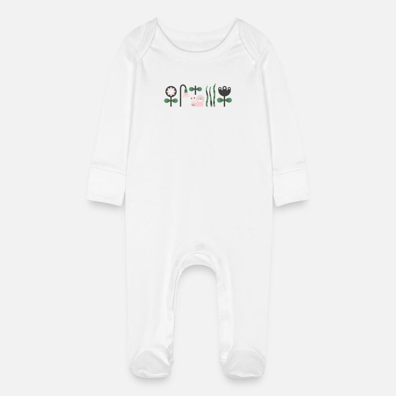 Escargot rose affamé avec des fleurs - Grenouillère bio avec gants Bébé - blanc