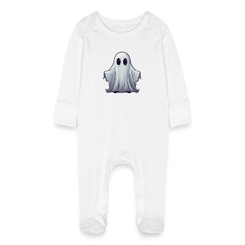 Petit fantôme câlin aux yeux brillants - Grenouillère bio avec gants Bébé - blanc - Devant