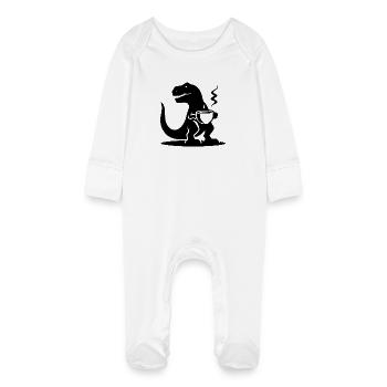 T-Rex avec tasse à café Evil Caffeine Dinosaur - Grenouillère bio avec gants Bébé - blanc - Devant