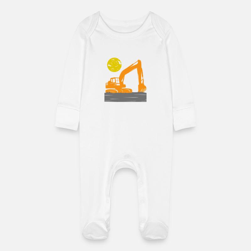 Bagger Bauarbeiter Baustelle Baggern Kinder - Baby Bio-Schlafanzug mit Kratzhandschuhen - Weiß