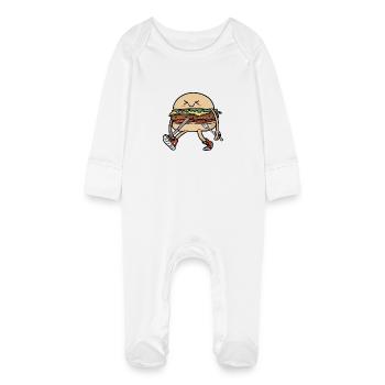 Kawaii Burger avec couteau et fourchette Fantasy Geek - Grenouillère bio avec gants Bébé - blanc - Devant