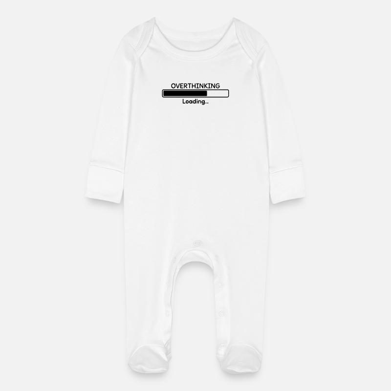 Overthinking Loading Funny Quote - Baby Organic Sleepsuit with Scratch Mitts - white