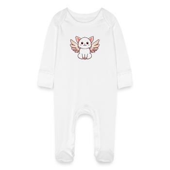 Mignon Kawaii Angel Chat - Grenouillère bio avec gants Bébé - blanc - Devant