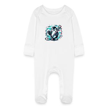Joueur de hockey sur glace Glitch Penguin - Numérique - Grenouillère bio avec gants Bébé - blanc - Devant