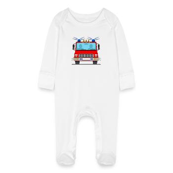 Fire engine without lettering - Baby Organic Sleepsuit with Scratch Mitts - white - Front