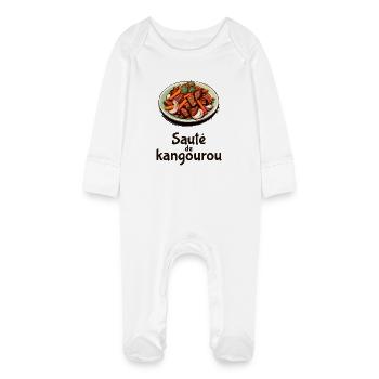 Kangaroo Stir-Fry - Dark Text - Baby Organic Sleepsuit with Scratch Mitts - white - Front