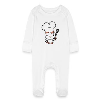 Oiseau Chef Chapeau Canard Délicieux Faim Nourriture Mignon - Grenouillère bio avec gants Bébé - blanc - Devant