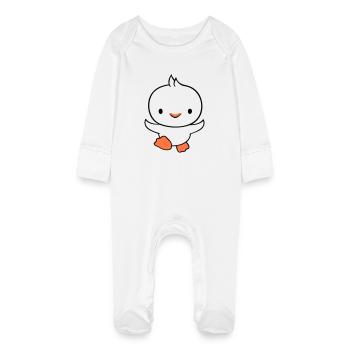 Duck running fast wants to fly cute flutter - Baby Organic Sleepsuit with Scratch Mitts - white - Front