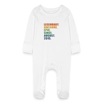 8th Birthday, August 2015, 8 Year Anniversary - Baby Organic Sleepsuit with Scratch Mitts - white - Front