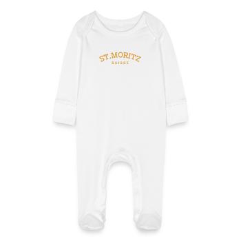 St. Moritz - Suisse - Switzerland - Swiss - Baby Organic Sleepsuit with Scratch Mitts - white - Front