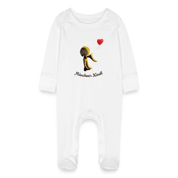 Munich Kindl avec ballon de cœur et texte sombre - Grenouillère bio avec gants Bébé - blanc - Devant