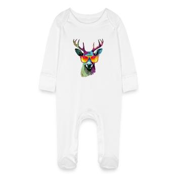 Jack le cerf à lunettes - Grenouillère bio avec gants Bébé - blanc - Devant