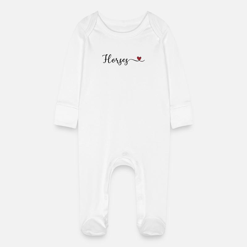 Heste - Økologisk natdragt til baby med kradsevanter - hvid