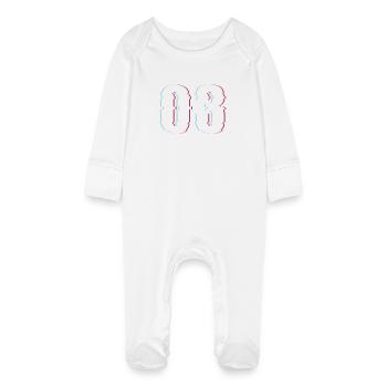 Three 3 Three 03 Number Effect Distorted Number - Baby Organic Sleepsuit with Scratch Mitts - white - Front