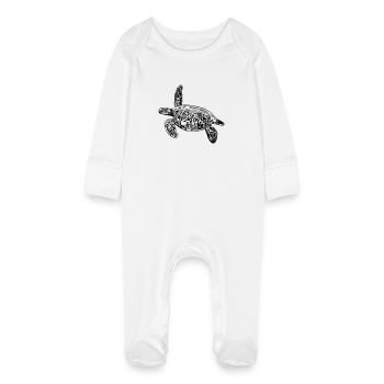 Tortue - dessin vectoriel - Grenouillère bio avec gants Bébé - blanc - Devant