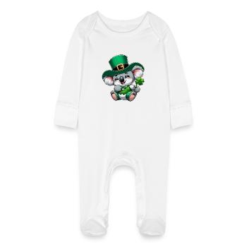 St. Patricks Day Koala Cartoon - Baby Bio-Schlafanzug mit Kratzhandschuhen - Weiß - Vorne