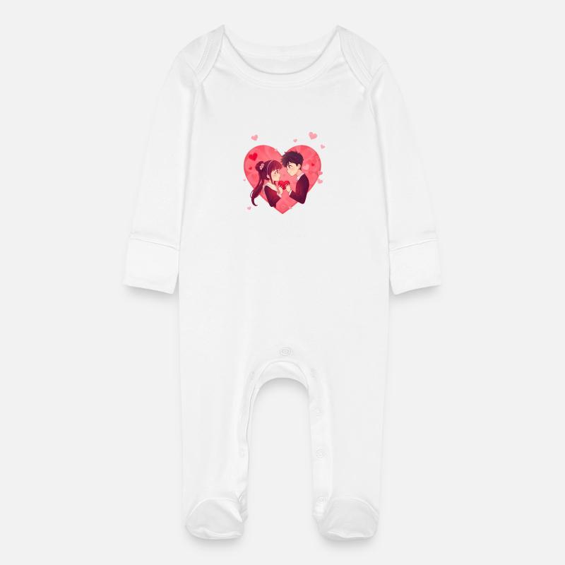 Conception d’anime pour la Saint-Valentin - Grenouillère bio avec gants Bébé - blanc