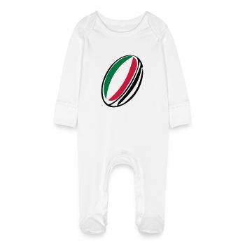 italy rugby ball - Baby Organic Sleepsuit with Scratch Mitts - white - Front