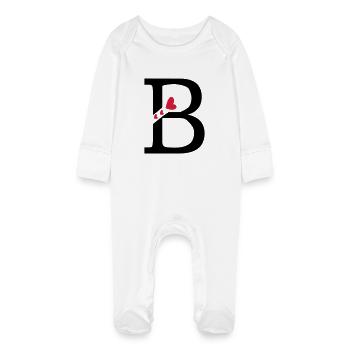 Capital letter B with hearts - Baby Organic Sleepsuit with Scratch Mitts - white - Front