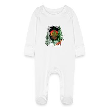 Habitants de la forêt Renard Renards Coucher de soleil Conte de fées - Grenouillère bio avec gants Bébé - blanc - Devant