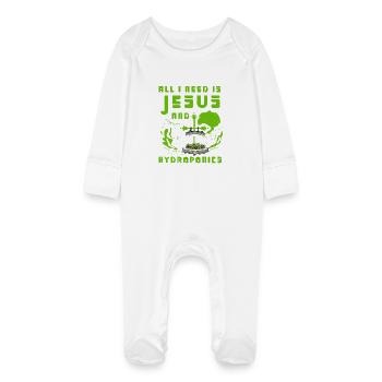 All I need is Jesus and Hydroponics - Baby Organic Sleepsuit with Scratch Mitts - white - Front