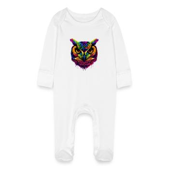 Owl Colorful Rainbow Colors Pop Art Owl Eagle Owl Owls - Baby Organic Sleepsuit with Scratch Mitts - white - Front