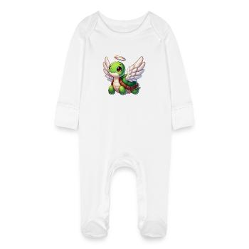 Süße Schildkröte Cartoon Engel Flügel - Baby Bio-Schlafanzug mit Kratzhandschuhen - Weiß - Vorne