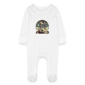 Giraffe observes stars with telescope - Baby Organic Sleepsuit with Scratch Mitts - white - Front