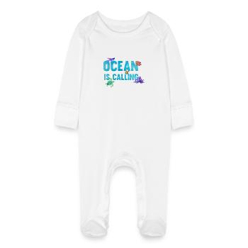 Ocean is calling - Baby Bio-Schlafanzug mit Kratzhandschuhen - Weiß - Vorne