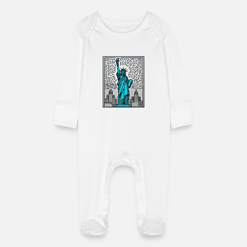 Statue de la LibertéNew York - Grenouillère bio avec gants Bébé - blanc