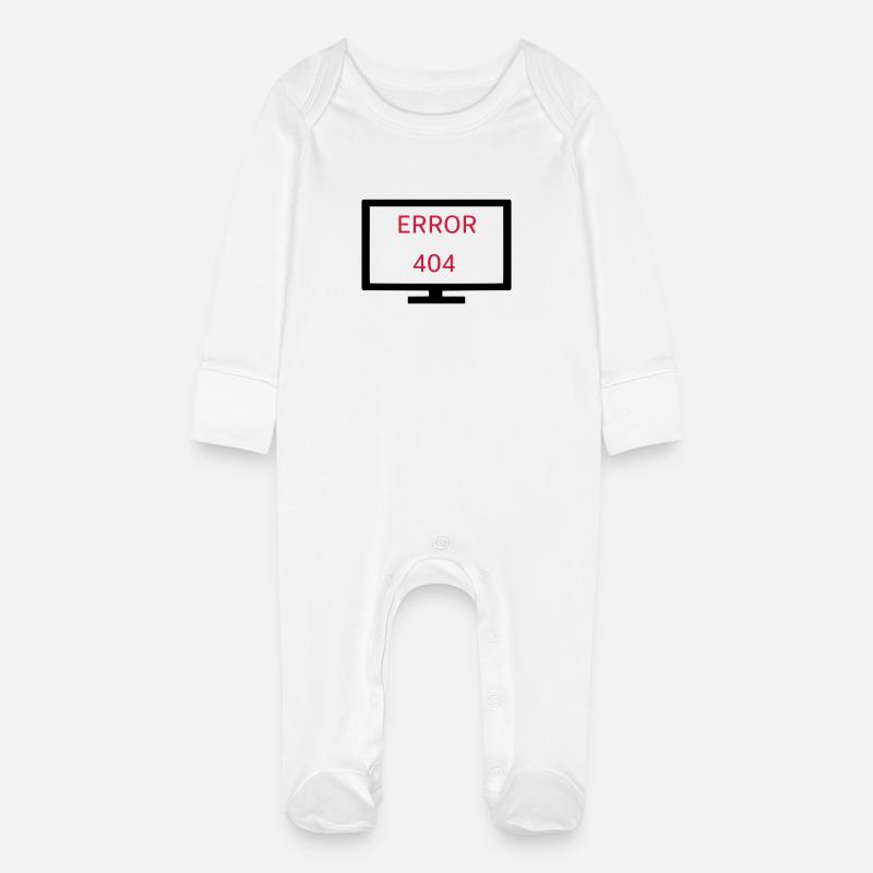 Computer Error 404 - Baby Organic Sleepsuit with Scratch Mitts - white