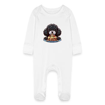 Caniche noir et lasagne bande dessinée - Grenouillère bio avec gants Bébé - blanc - Devant