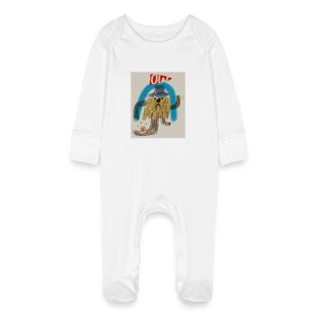 Ow print - Baby Organic Sleepsuit with Scratch Mitts - white - Front