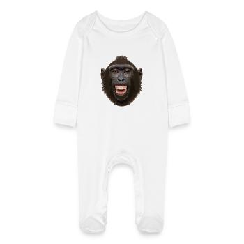 Monkey head - Baby Organic Sleepsuit with Scratch Mitts - white - Front
