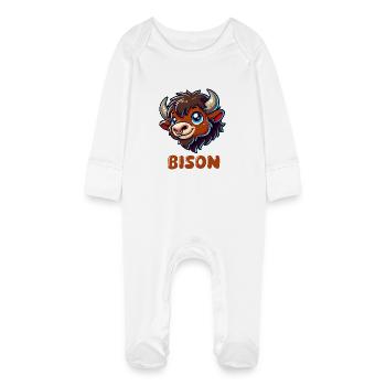 Bison Animal - Grenouillère bio avec gants Bébé - blanc - Devant