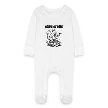 Écureuil tenant une carte - Design « Aventure » - Grenouillère bio avec gants Bébé - blanc - Devant