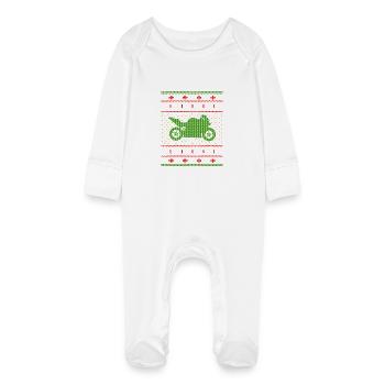 Motorcycle Ugly Christmas Superbike Gift Shirt - Baby Organic Sleepsuit with Scratch Mitts - white - Front