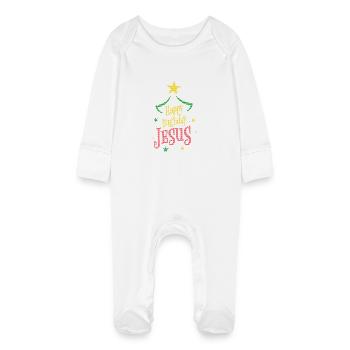 Happy Birthday Jesus | Christmas - Baby Organic Sleepsuit with Scratch Mitts - white - Front