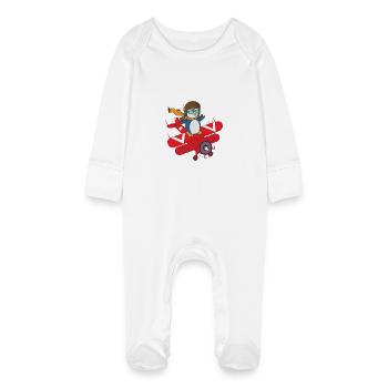 Un pingouin vole en biplan rouge - Grenouillère bio avec gants Bébé - blanc - Devant